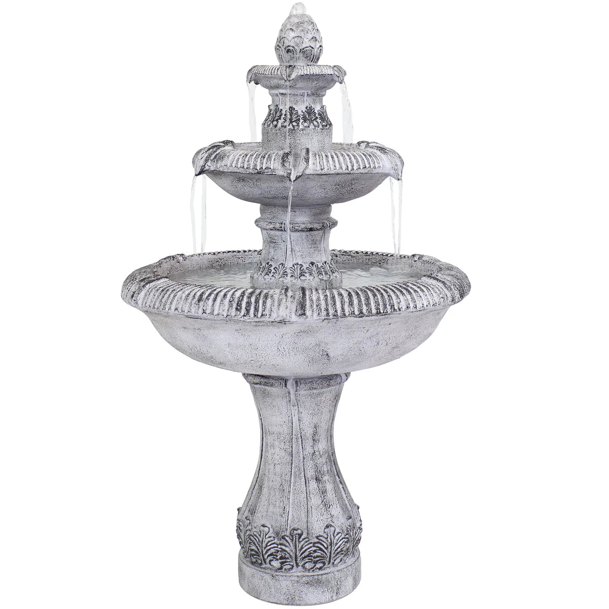 Sunnydaze 3-Tier Outdoor Water Fountain - Mediterranean Reinforced Concrete - 45" - Gray