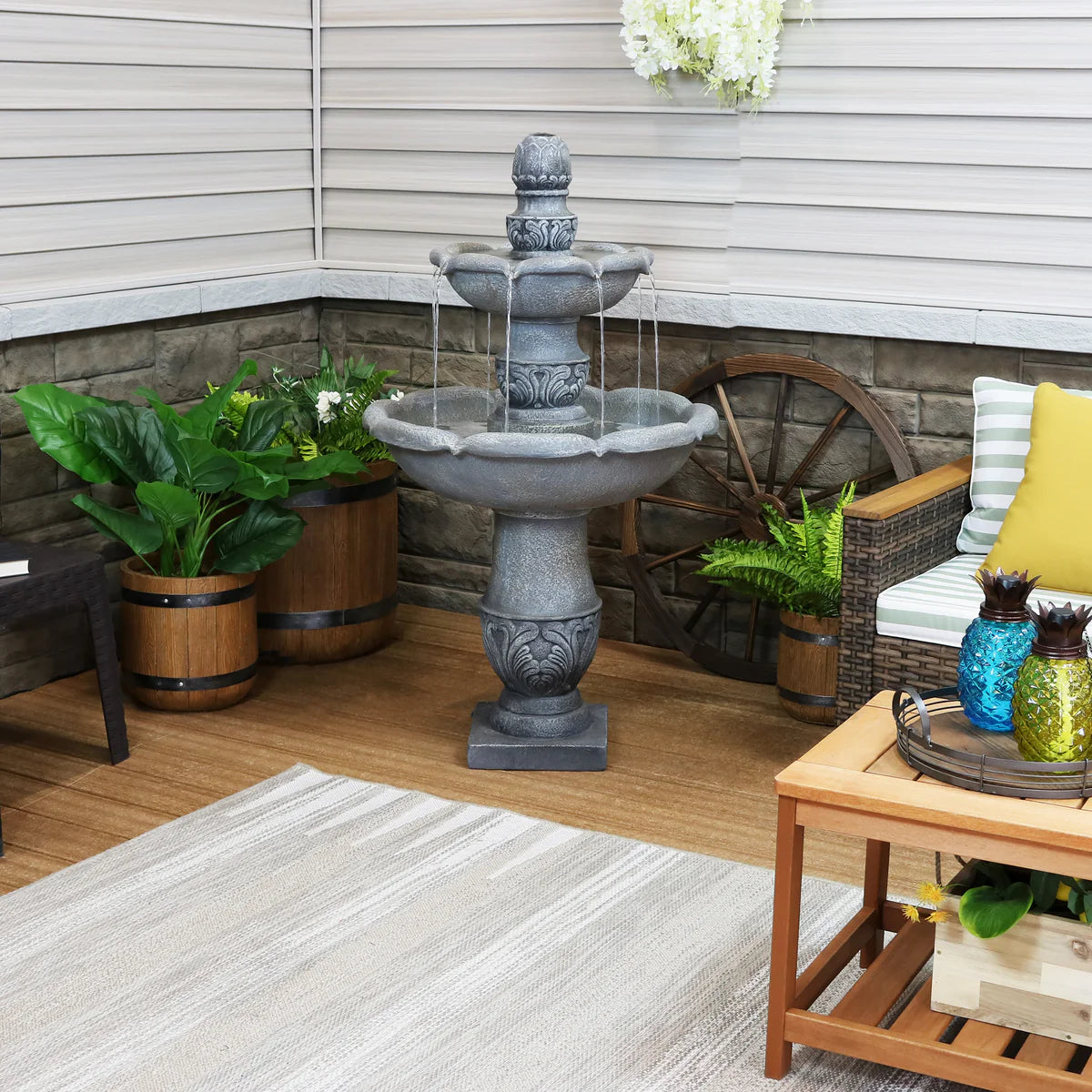 Sunnydaze 2-Tier Outdoor Water Fountain - French Garden Design - 50" - Dusty Gray