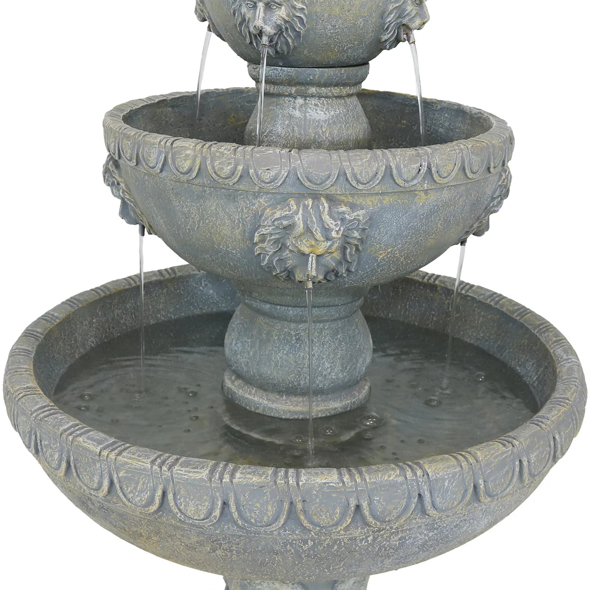 Sunnydaze Lion Head 3-Tier Outdoor Water Fountain with Electric Pump