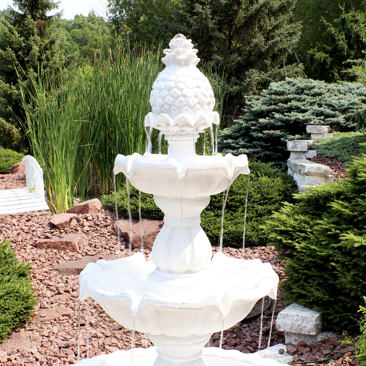Sunnydaze Welcome 3-Tier Outdoor Water Fountain for Garden - 57" - White