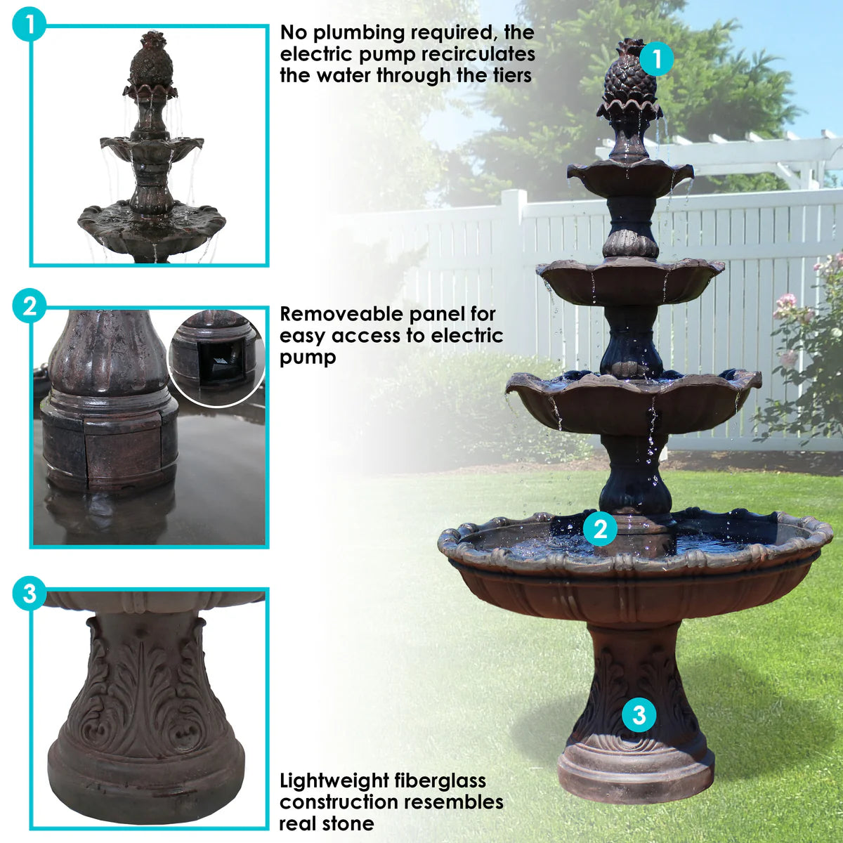 Sunnydaze 4-Tier Grand Courtyard Outdoor Water Fountain - 80"