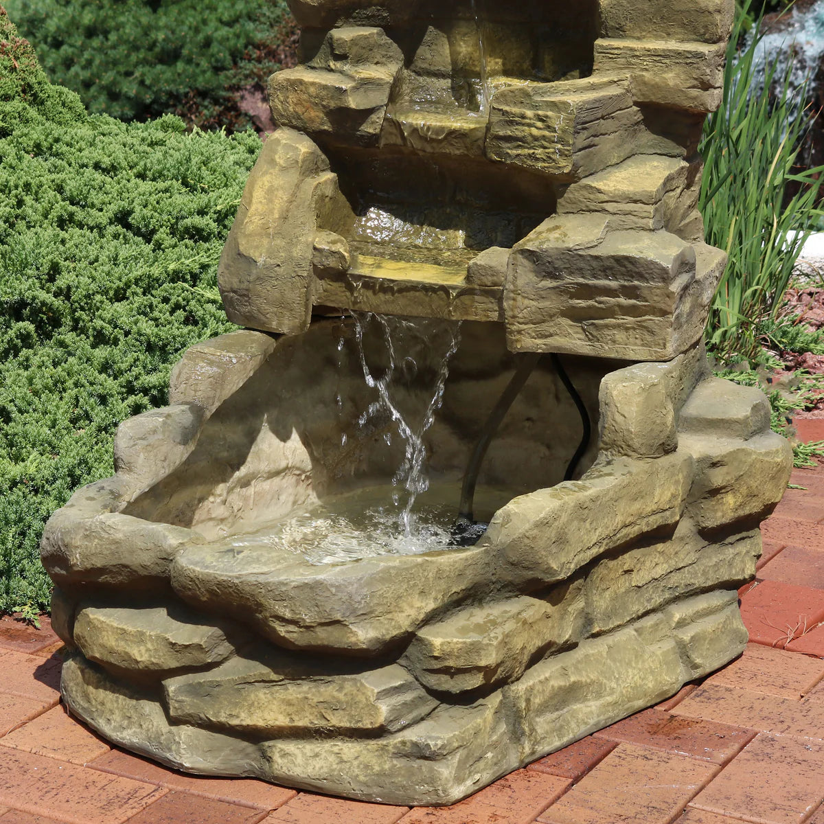Sunnydaze 37-Inch Stone Falls Electric Water Fountain for Patio, Yard or Deck