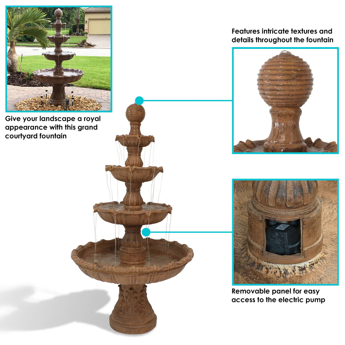 Sunnydaze Large Tiered Ball Outdoor Fountain - 80"