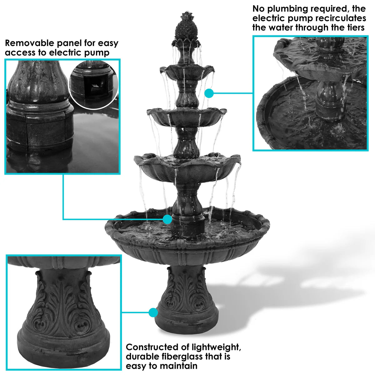 Sunnydaze 4-Tier Grand Courtyard Outdoor Water Fountain - 80"