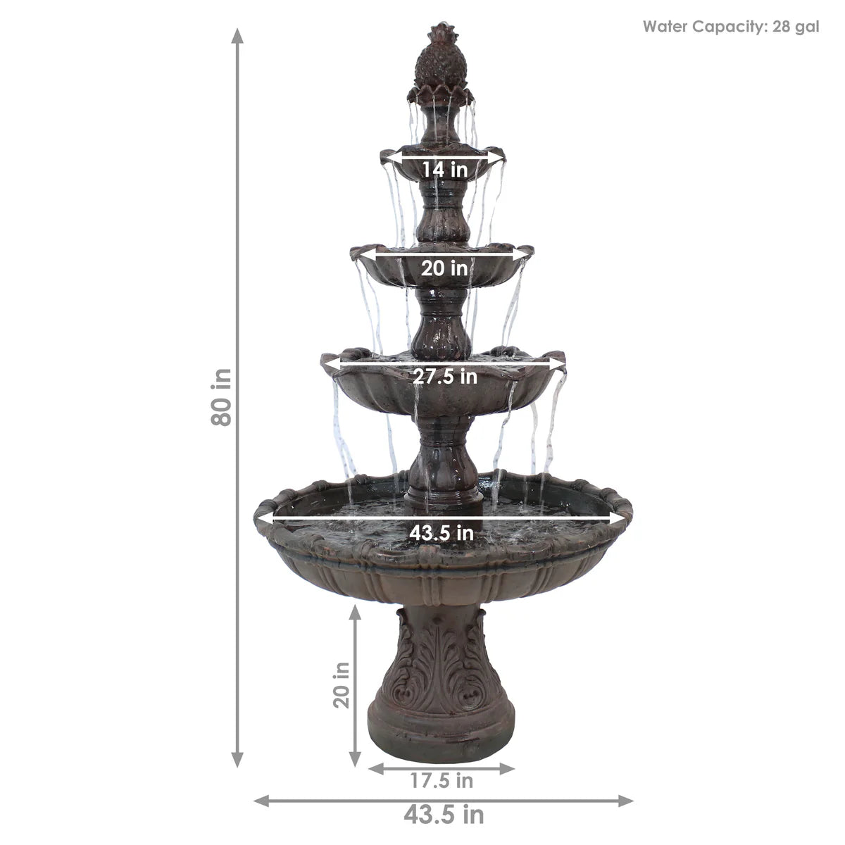 Sunnydaze 4-Tier Grand Courtyard Outdoor Water Fountain - 80"