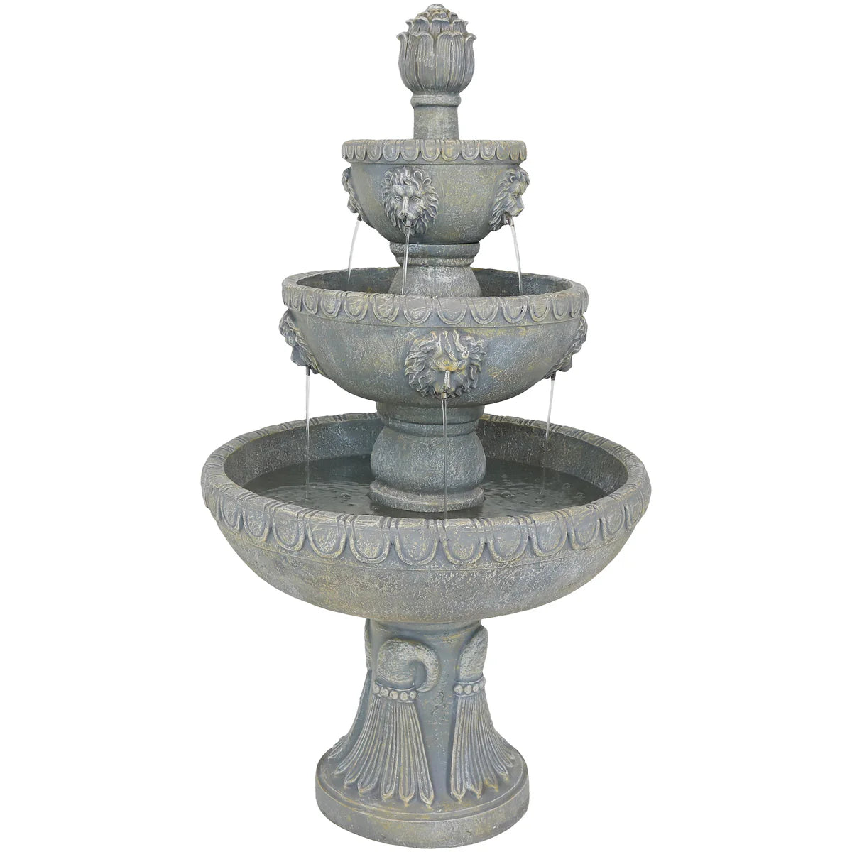 Sunnydaze Lion Head 3-Tier Outdoor Water Fountain with Electric Pump