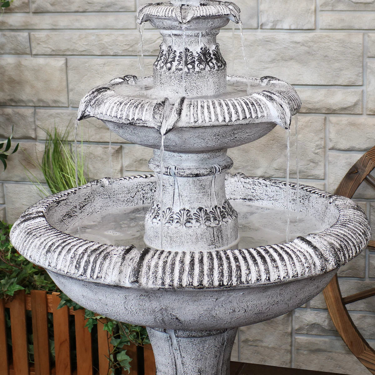 Sunnydaze 3-Tier Outdoor Water Fountain - Mediterranean Reinforced Concrete - 45" - Gray