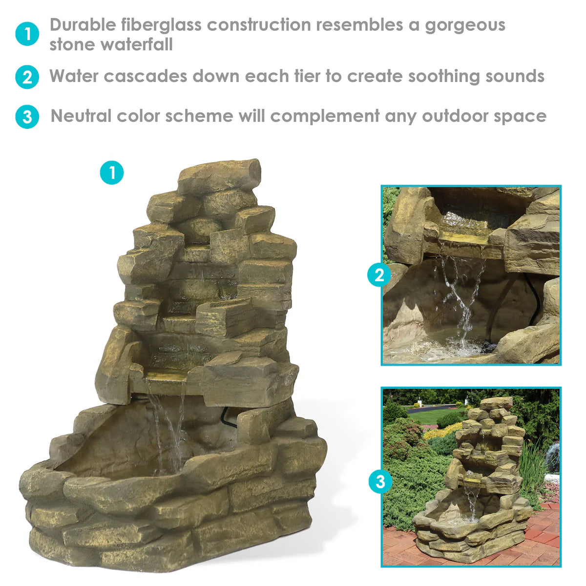 Sunnydaze 37-Inch Stone Falls Electric Water Fountain for Patio, Yard or Deck