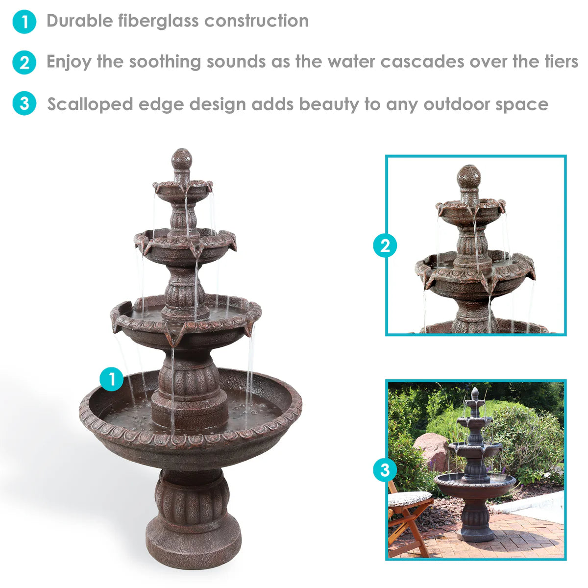 Sunnydaze Mediterranean 4-Tier Outdoor Water Fountain with Electric Pump