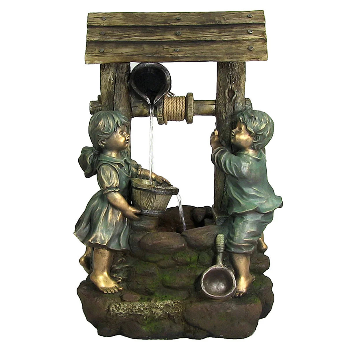 Sunnydaze Children at the Well Electric Water Fountain with LED Light - 39"