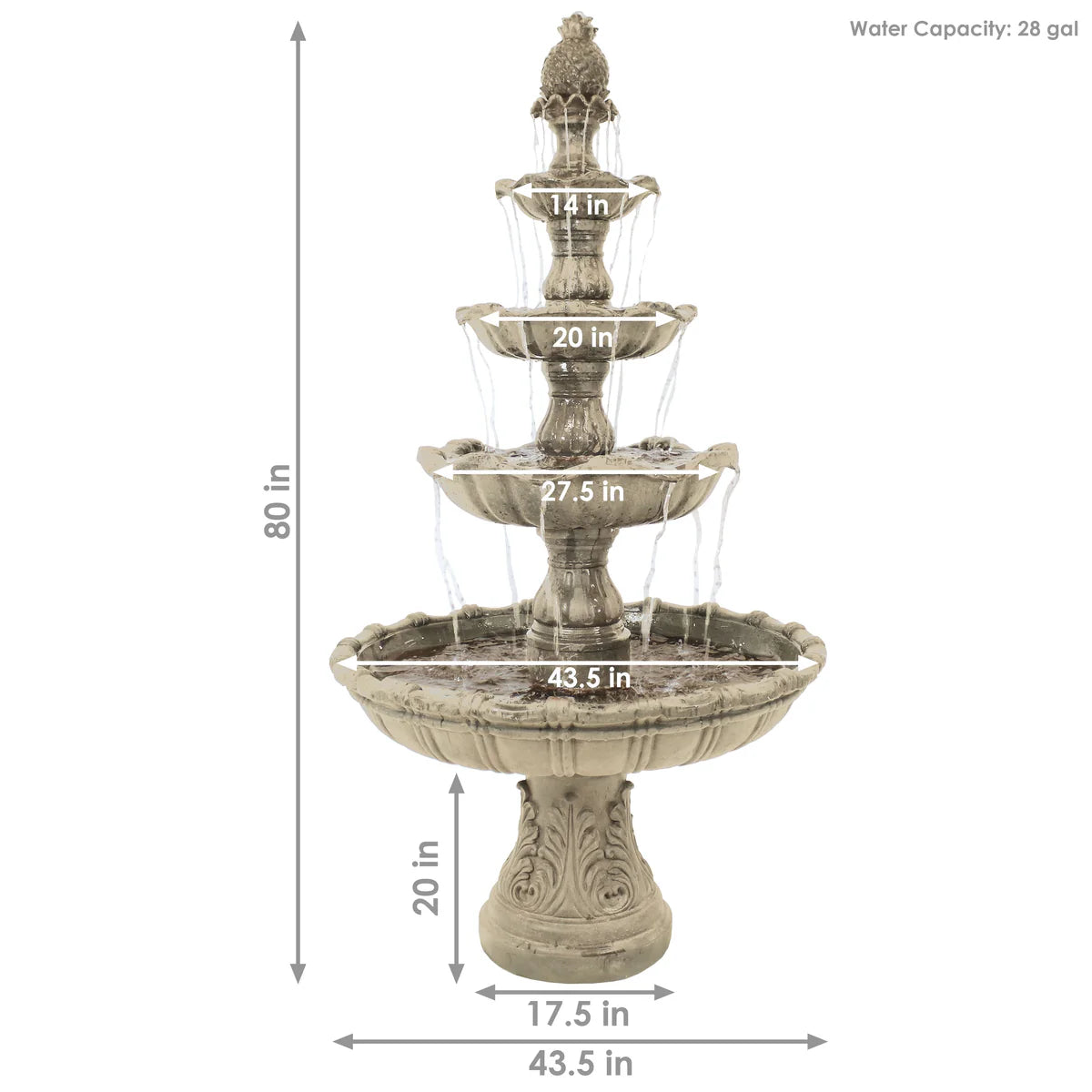 Sunnydaze 4-Tier Grand Courtyard Outdoor Water Fountain - 80"