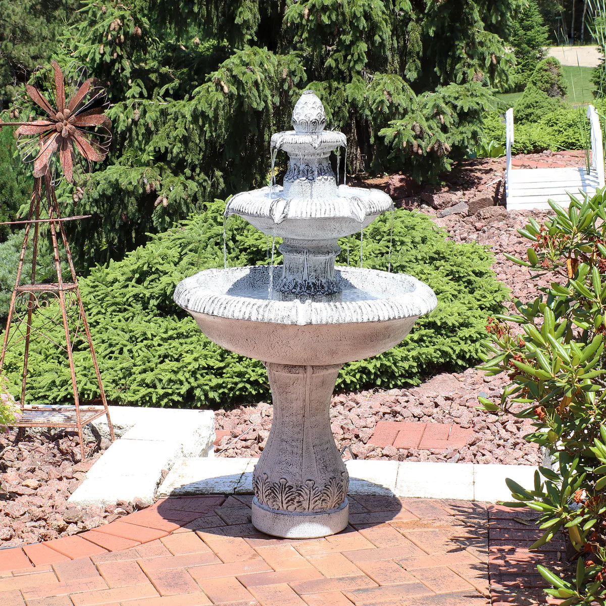 Sunnydaze 3-Tier Outdoor Water Fountain - Mediterranean Reinforced Concrete - 45" - Gray