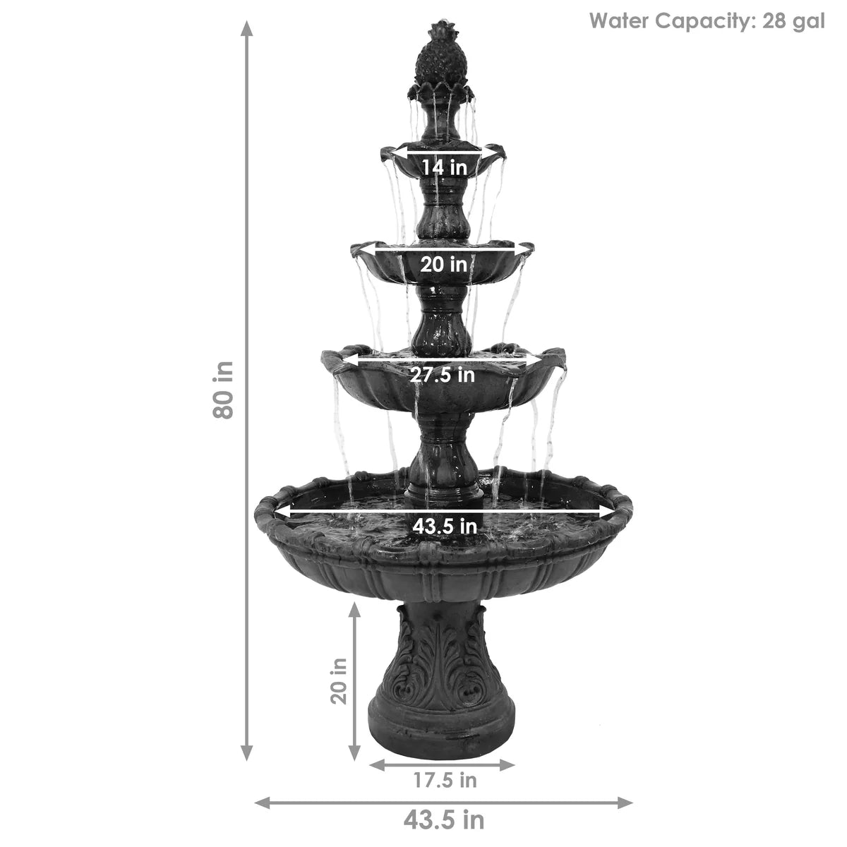 Sunnydaze 4-Tier Grand Courtyard Outdoor Water Fountain - 80"