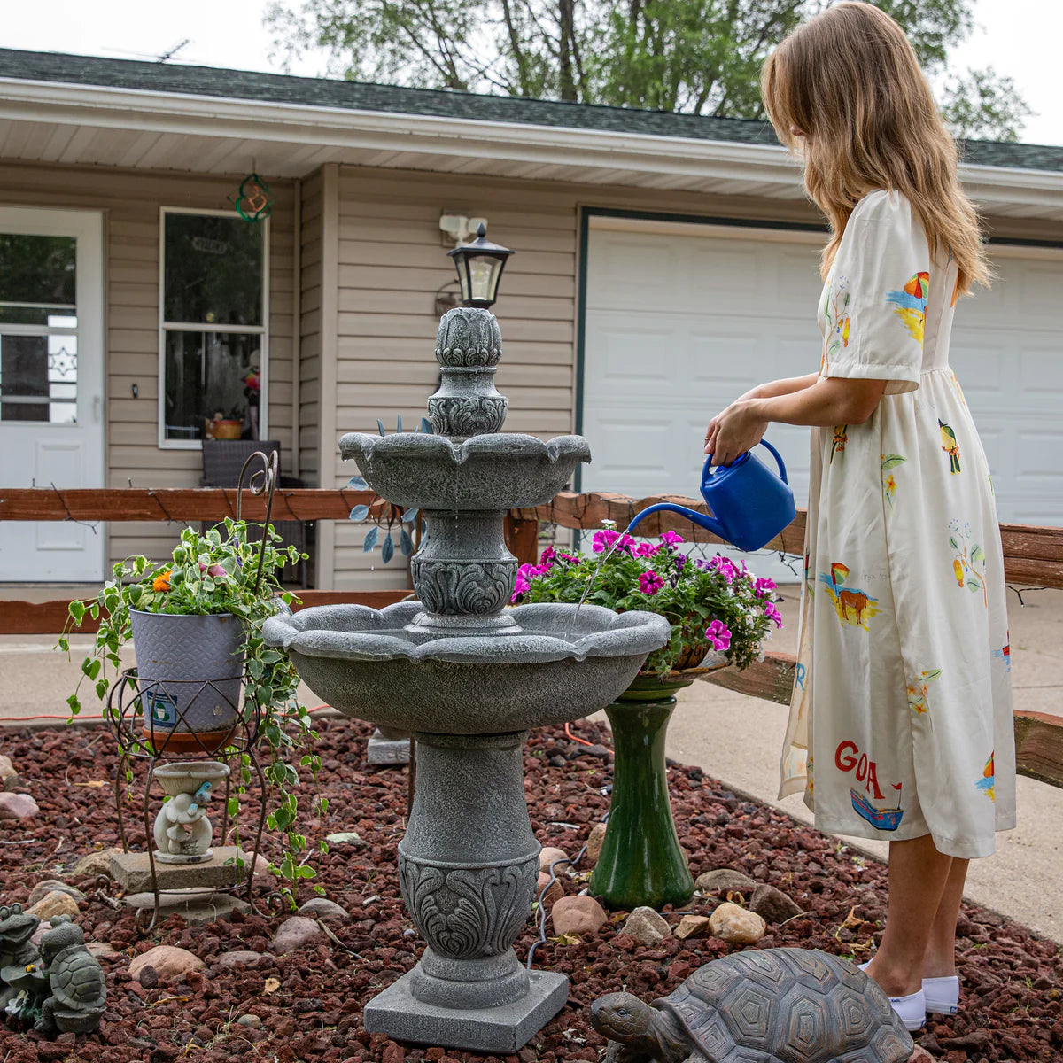 Sunnydaze 2-Tier Outdoor Water Fountain - French Garden Design - 50" - Dusty Gray