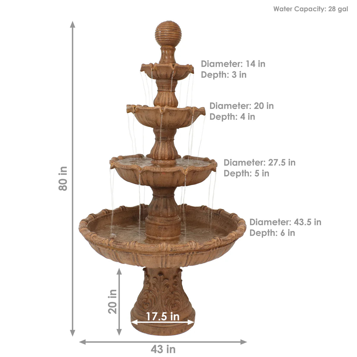 Sunnydaze Large Tiered Ball Outdoor Fountain - 80"