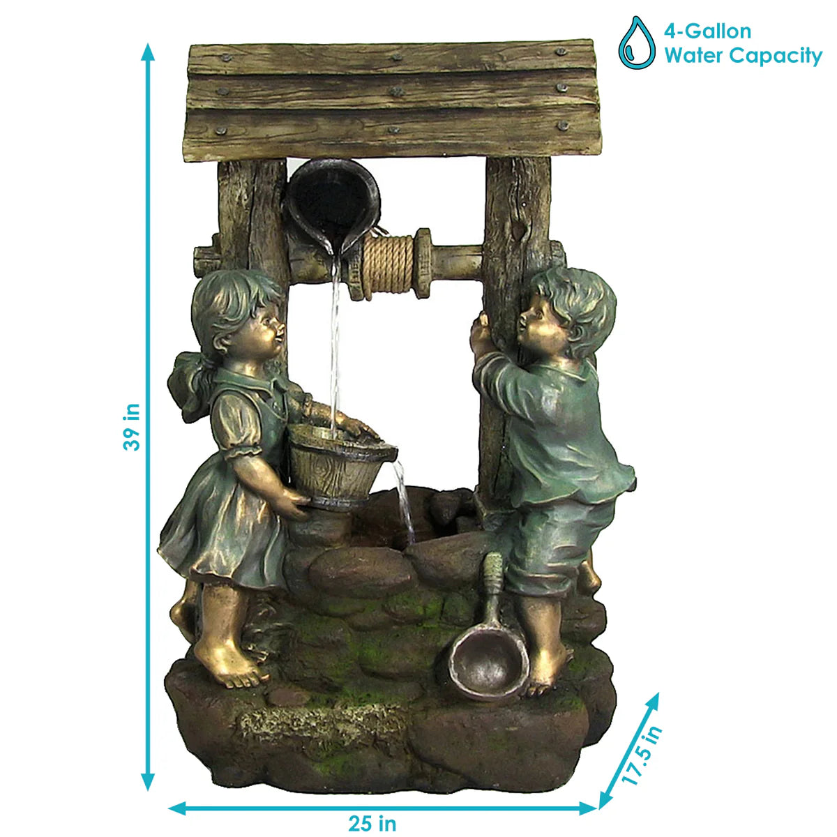 Sunnydaze Children at the Well Electric Water Fountain with LED Light - 39"