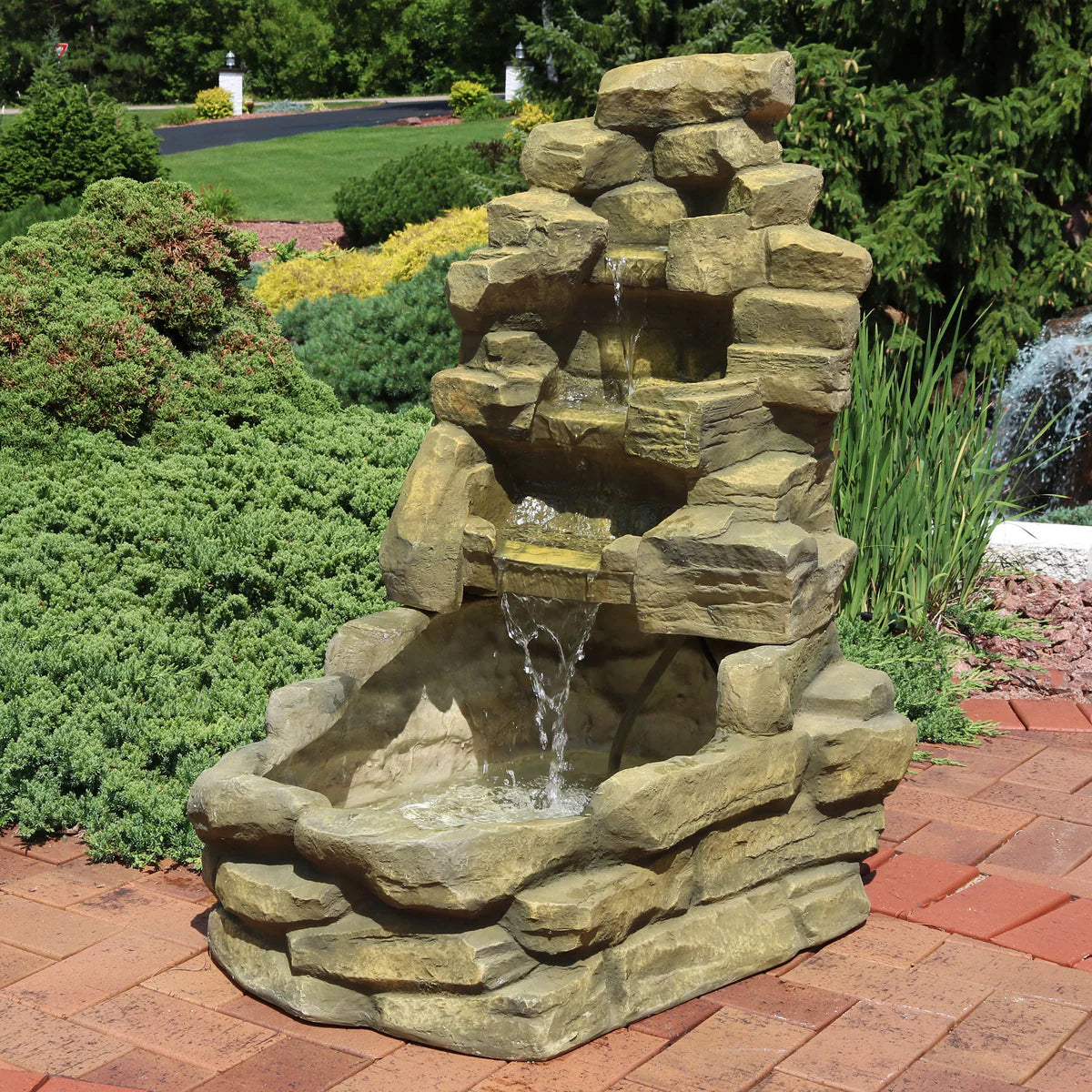 Sunnydaze 37-Inch Stone Falls Electric Water Fountain for Patio, Yard or Deck