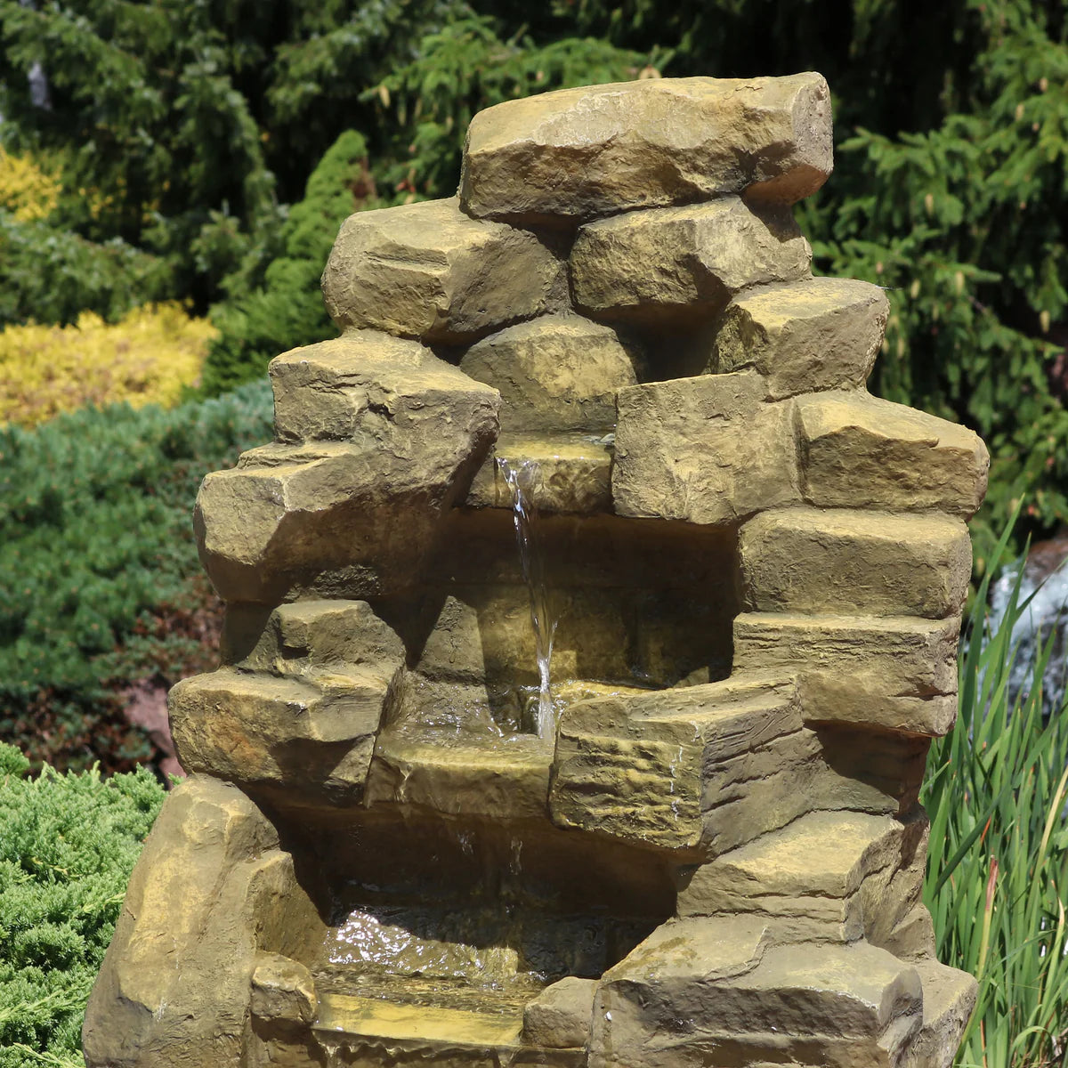 Sunnydaze 37-Inch Stone Falls Electric Water Fountain for Patio, Yard or Deck