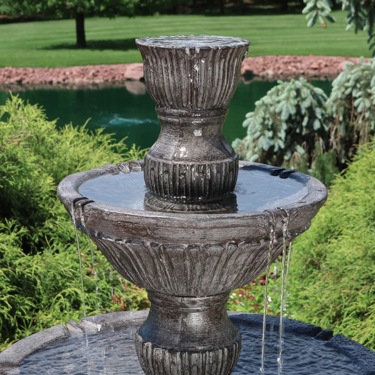 Sunnydaze Classic Designer 3-Tier Outdoor Water Fountain - 55" H - Dark Brown