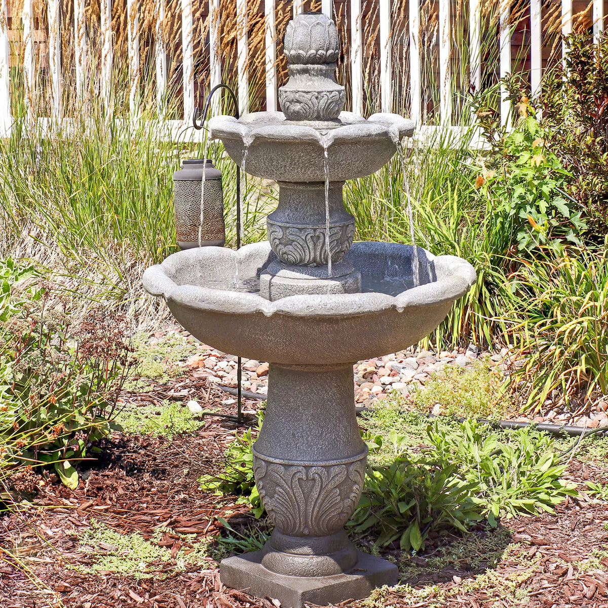 Sunnydaze 2-Tier Outdoor Water Fountain - French Garden Design - 50" - Dusty Gray