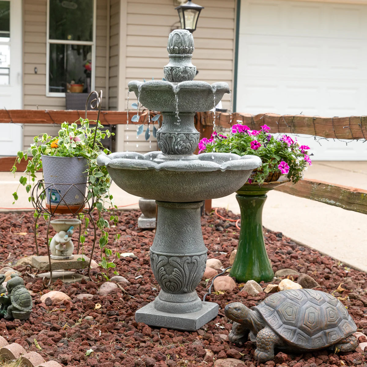 Sunnydaze 2-Tier Outdoor Water Fountain - French Garden Design - 50" - Dusty Gray