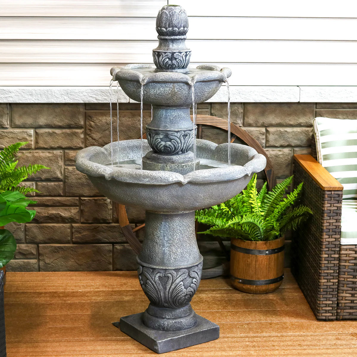 Sunnydaze 2-Tier Outdoor Water Fountain - French Garden Design - 50" - Dusty Gray