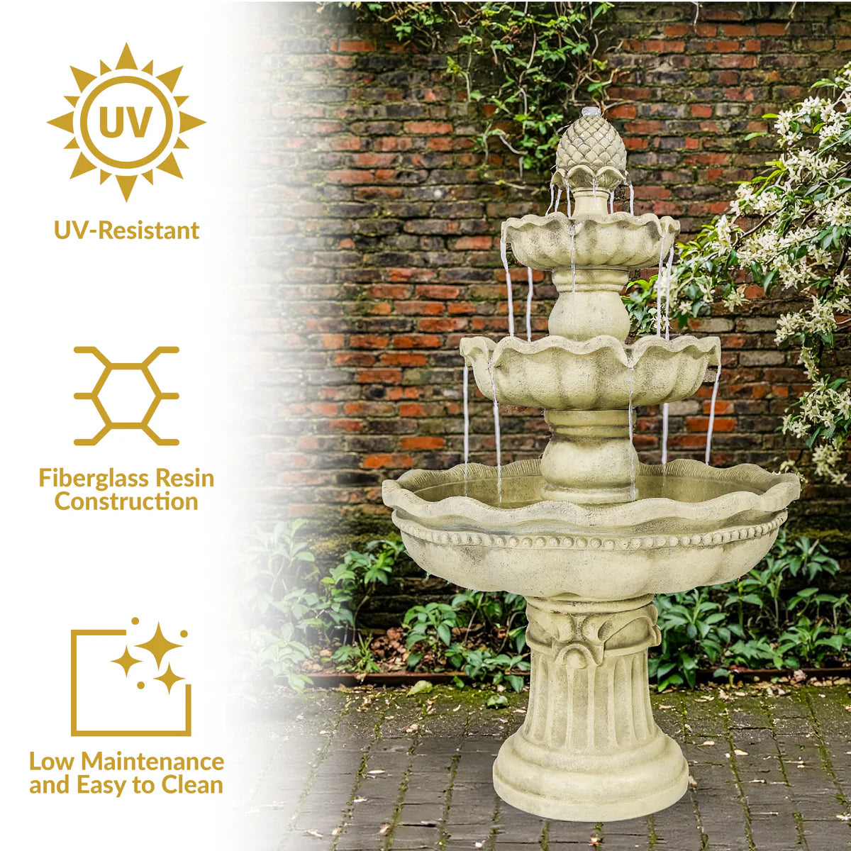 Sunnydaze 3-Tier Pineapple Garden Fountain - White - 51" H