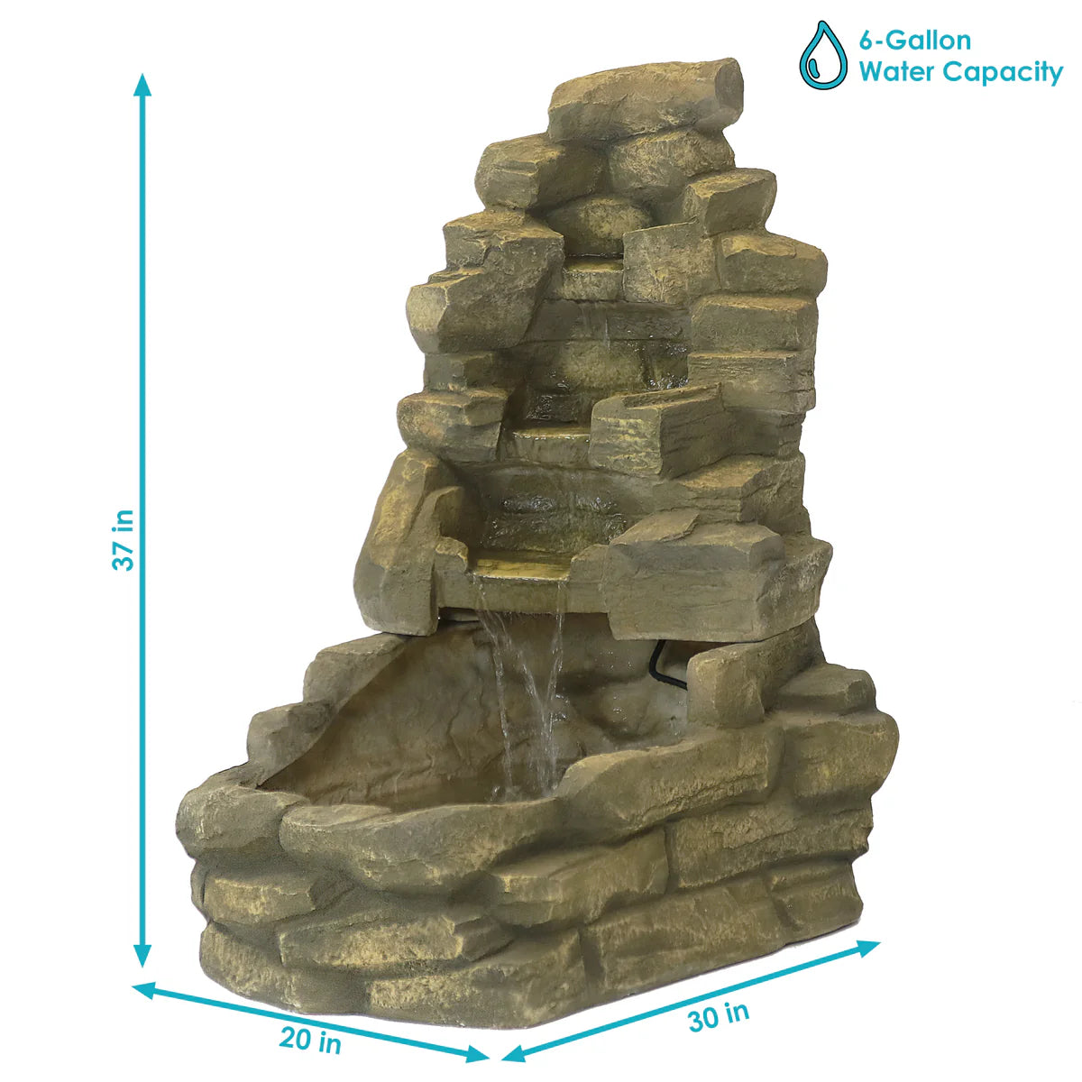 Sunnydaze 37-Inch Stone Falls Electric Water Fountain for Patio, Yard or Deck